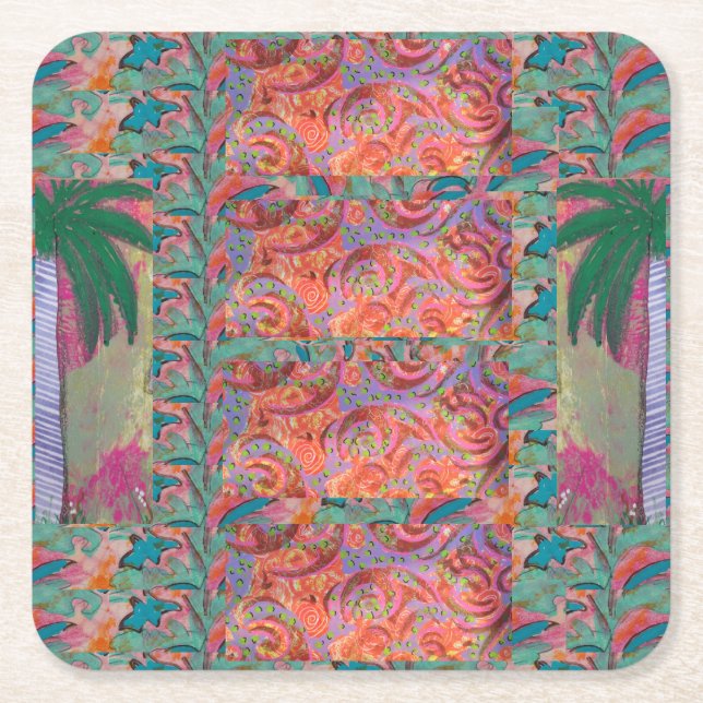 Posavasos Cuadrado De Papel Resumen del árbol de palmas (Anverso)