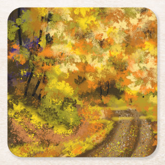 Posavasos Cuadrado De Papel Resumen del arte otoño otoño