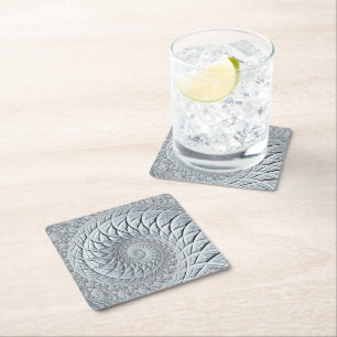 Posavasos Cuadrado De Papel Resumen Espiral gris claro Fractal