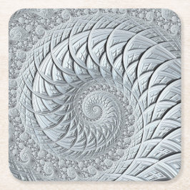Posavasos Cuadrado De Papel Resumen Espiral gris claro Fractal