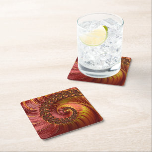 Posavasos Cuadrado De Papel Resumen Fiery Spiral Fractal