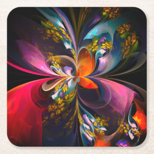 Posavasos Cuadrado De Papel Resumen floral moderno Patrón azul rojo del arte #