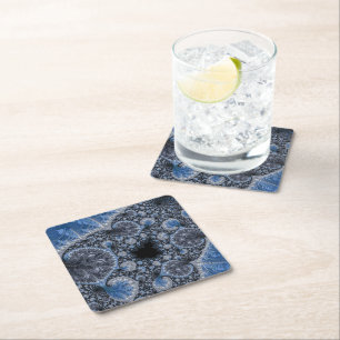 Posavasos Cuadrado De Papel Resumen Fractal azul negro