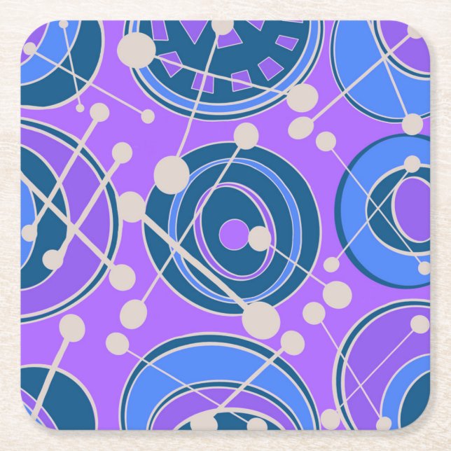 Posavasos Cuadrado De Papel Resumen, geoformas en púrpura, azul (Anverso)
