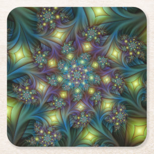 Posavasos Cuadrado De Papel Resumen ilustrado brillante arte fractal púrpura V