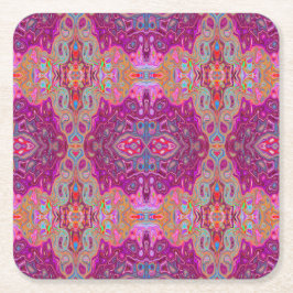 Posavasos Cuadrado De Papel Resumen Magenta Pink, Blue y Red Groovy Pattern