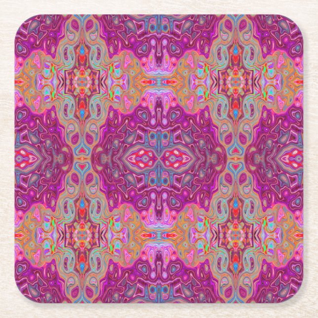 Posavasos Cuadrado De Papel Resumen Magenta Pink, Blue y Red Groovy Pattern (Anverso)