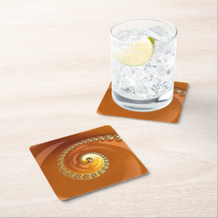 Posavasos Cuadrado De Papel Resumen Naranja dorado gradiente espiral fractal
