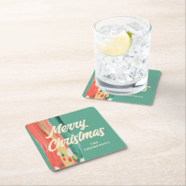 Posavasos Cuadrado De Papel Resumen nombre personalizado de navidad moderna