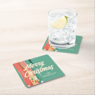 Posavasos Cuadrado De Papel Resumen nombre personalizado de navidad moderna