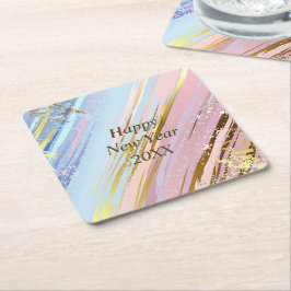 Posavasos Cuadrado De Papel Resumen Oro Azul Rosa Feliz Año Nuevo 20xx