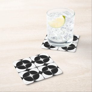 Posavasos Cuadrado De Papel Resumen Patrón blanco y negro