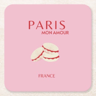 Posavasos Cuadrado De Papel Resumen Retro Pastel Paris Pink ans Pastel Travel
