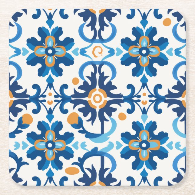 Posavasos Cuadrado De Papel 🟦 Resumen Terrazzo Mosaic Monstruo - Rust Brown & (Anverso)