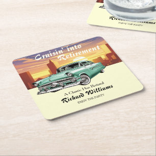 Posavasos Cuadrado De Papel Retirement Cruising Classic Retro Car City Fiesta