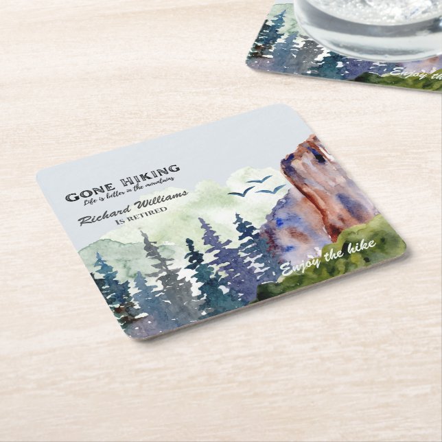 Posavasos Cuadrado De Papel Retirement Gone Hiking Life is Better Mountains (En perspectiva)