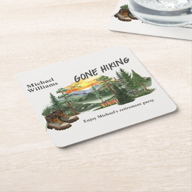 Posavasos Cuadrado De Papel Retirement Gone Hiking to the Mountains Sunrise    (En perspectiva)