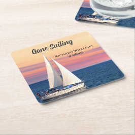 Posavasos Cuadrado De Papel Retirement Gone Sailing Sailboat Sunset Ocean