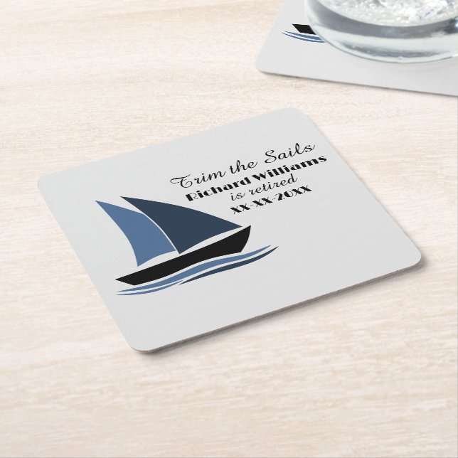 Posavasos Cuadrado De Papel Retirement Party Nautical Sailing Theme Modern  (En perspectiva)