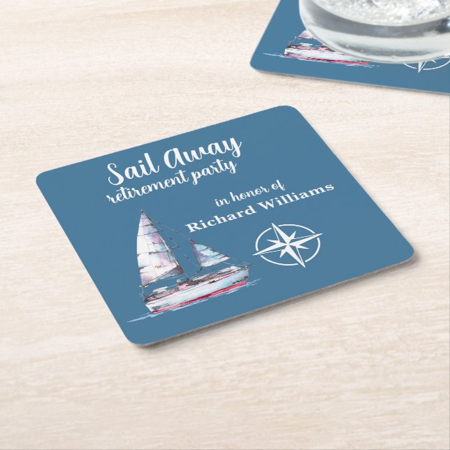 Posavasos Cuadrado De Papel Retirement Party Sail Away Nautical Theme (En perspectiva)