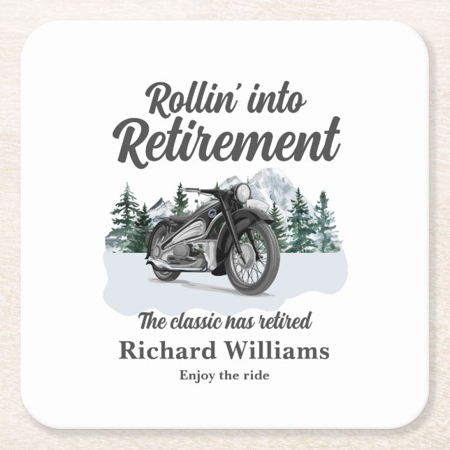 Posavasos Cuadrado De Papel Retirement Travel Theme Classic Motorbike Rolling (Anverso)