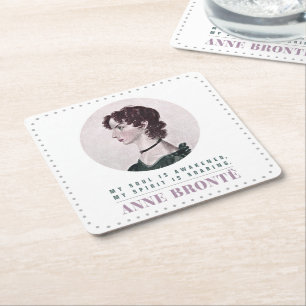 Posavasos Cuadrado De Papel Retrato de Anne Bronte y cita mi alma despertada
