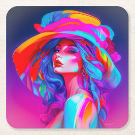 Posavasos Cuadrado De Papel Retrato de arte pop neón