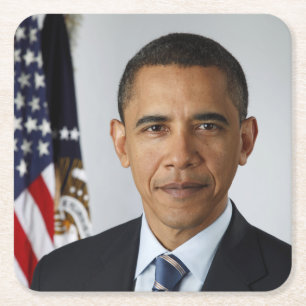 Posavasos Cuadrado De Papel Retrato de Barack Obama en la Casa Blanca