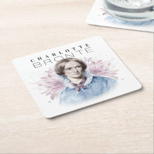 Posavasos Cuadrado De Papel Retrato de Charlotte Bronte de Richmond con flores