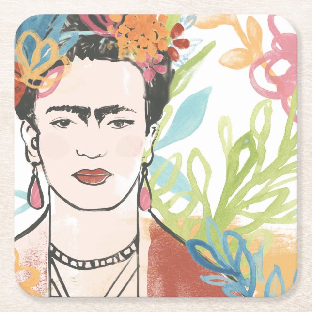 Posavasos Cuadrado De Papel Retrato de Frida Kahlo (Anverso)
