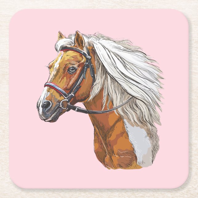 Posavasos Cuadrado De Papel Retrato de herradura dibujado a mano (Anverso)