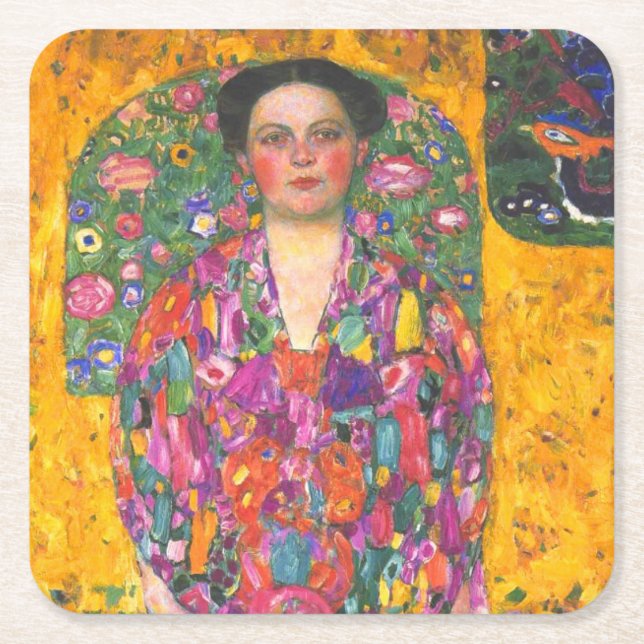 Posavasos Cuadrado De Papel Retrato de Klimt de Eugenia Primavesi (Anverso)