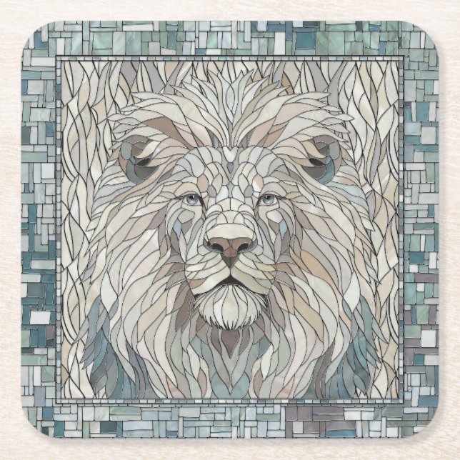 Posavasos Cuadrado De Papel Retrato de león Mosaic Art (Anverso)