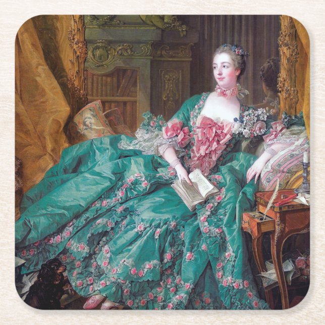 Posavasos Cuadrado De Papel Retrato de Madame Pompadour, Boucher (Anverso)