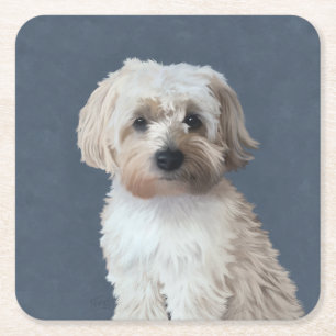Posavasos Cuadrado De Papel retrato de mascota perro Shorkie