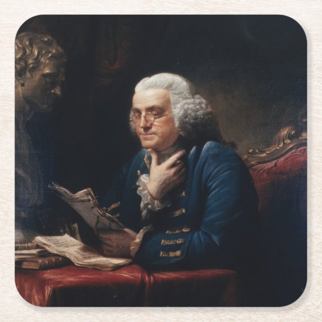 Posavasos Cuadrado De Papel Retrato de miembro, padre fundador de Benjamin Fra (Anverso)