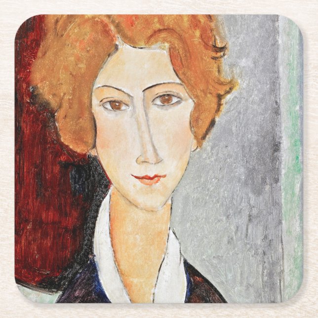 Posavasos Cuadrado De Papel Retrato de mujer, Modigliani (Anverso)