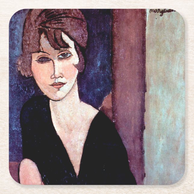 Posavasos Cuadrado De Papel Retrato de mujer, Modigliani (Anverso)