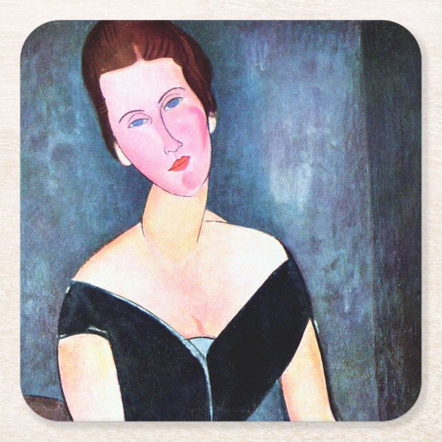 Posavasos Cuadrado De Papel Retrato de mujer, Modigliani (Anverso)