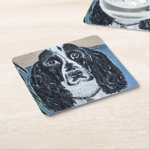 Posavasos Cuadrado De Papel Retrato de pintura de Cocker Spaniel por Alfred Fo