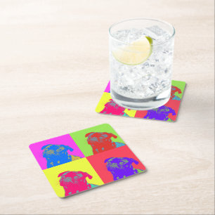 Posavasos Cuadrado De Papel Retrato de pop Art Pug