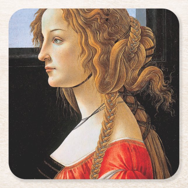 Posavasos Cuadrado De Papel Retrato de una dama, Sandro Botticelli (Anverso)