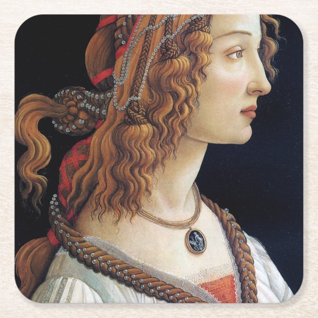 Posavasos Cuadrado De Papel Retrato de una dama, Sandro Botticelli (Anverso)