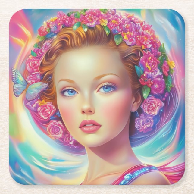 Posavasos Cuadrado De Papel Retrato etéreo de la corona (Anverso)