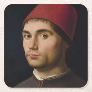 Posavasos Cuadrado De Papel Retrato Hombre Antonello Messina pintar vintag de 
