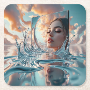 Posavasos Cuadrado De Papel Retrato surrealista de espejo de agua — Reflejo fa
