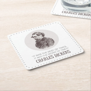 Posavasos Cuadrado De Papel Retrato y cita de Charles Dickens