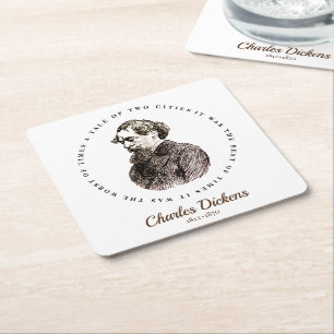 Posavasos Cuadrado De Papel Retrato y cita de Charles Dickens