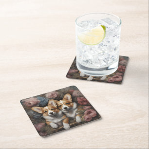 Posavasos Cuadrado De Papel Retratos de raza de perros de flores 5