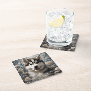 Posavasos Cuadrado De Papel Retratos de razas de perros florales 7